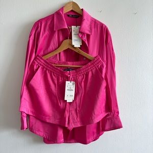 New Zara satin effect oversized shirt and short set ( sizes) shirt m/ short L